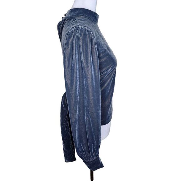 Banana Republic Long Sleeve High Neck Open Back Wrap Velvet Top Women Size M Gra - Picture 2 of 8